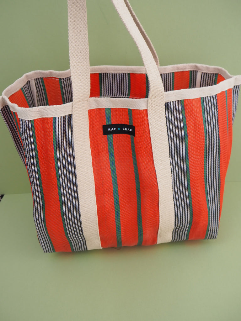 Large Recycled Plastic Red and Black Stripe Shopper