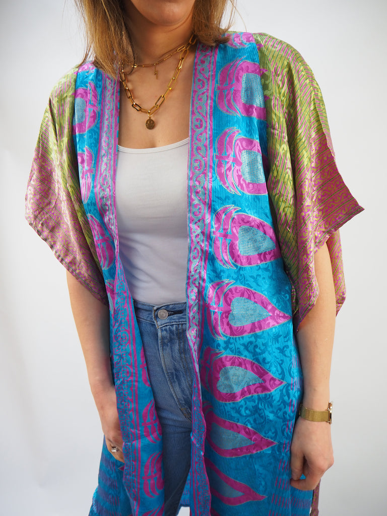 Mixed Print Recycled Sari Silk Kimono