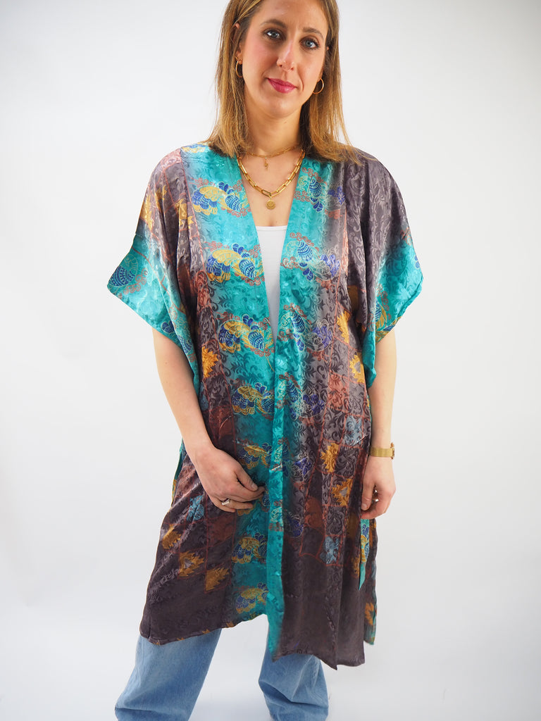 Ombre Print Recycled Sari Silk Kimono
