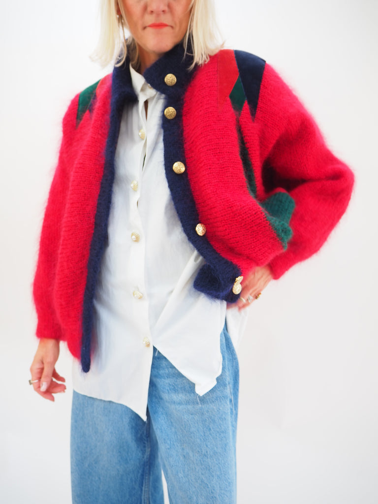 Vintage Lined Red Mohair Cardigan Size Medium