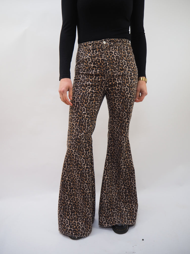 Preloved Free People Animal Print Flared Trousers Size UK12