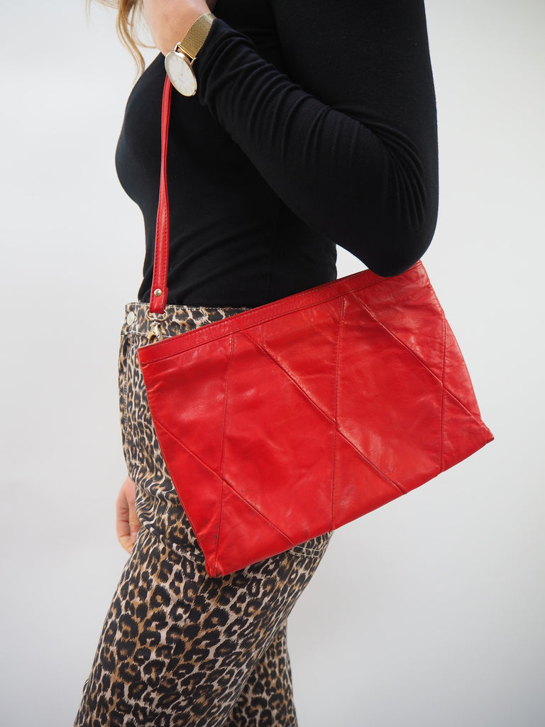 Vintage Red Leather Shoulder Bag