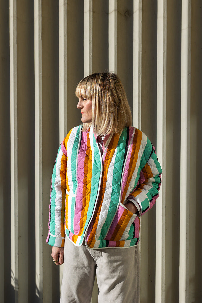 Zoe Bright Striped Cotton Quilted Jacket