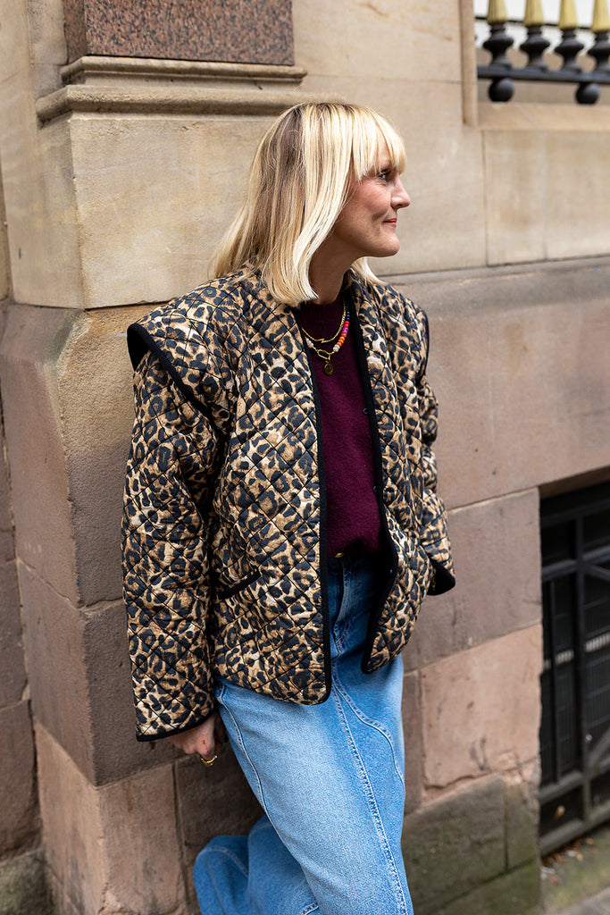 Pandora Brown Leopard Print Two In One Cotton Quilted Jacket