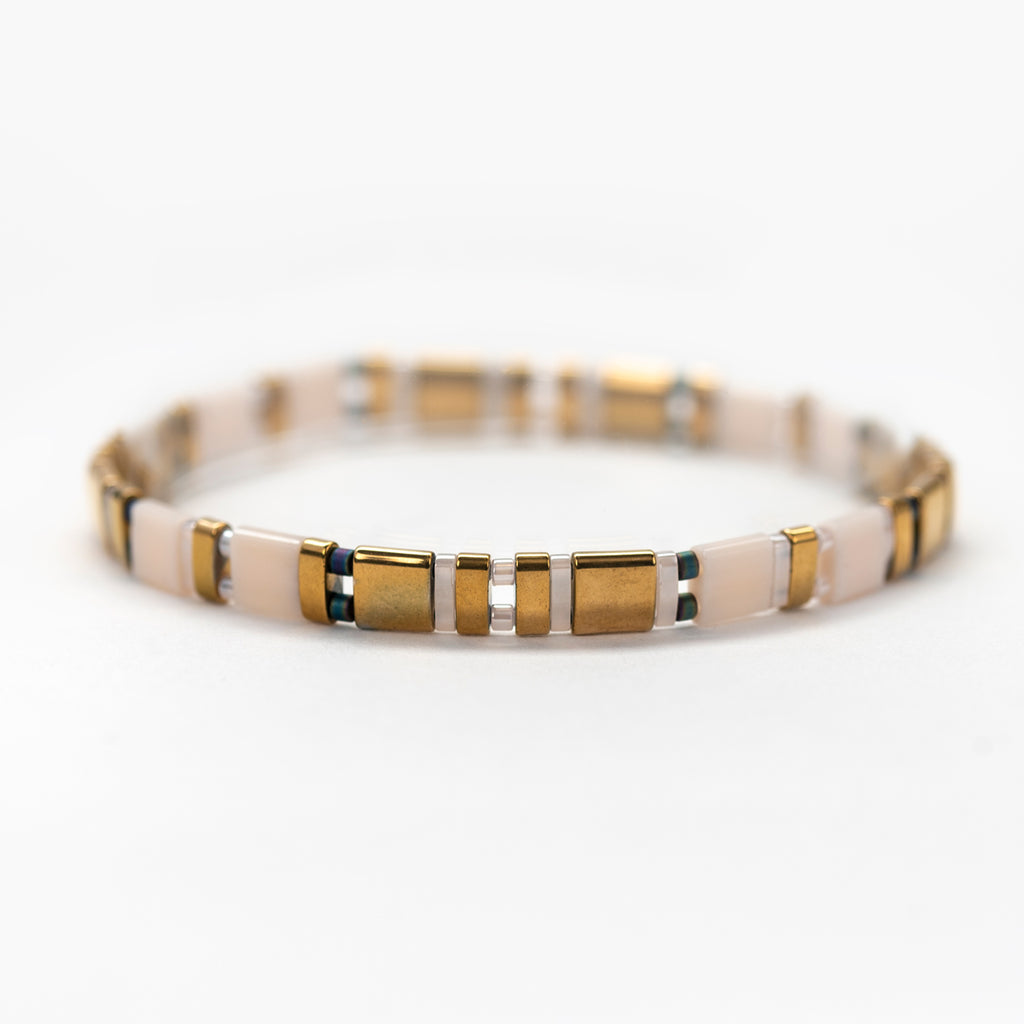 Gold, Pink & Black Miyuki Tila Beads Bracelet