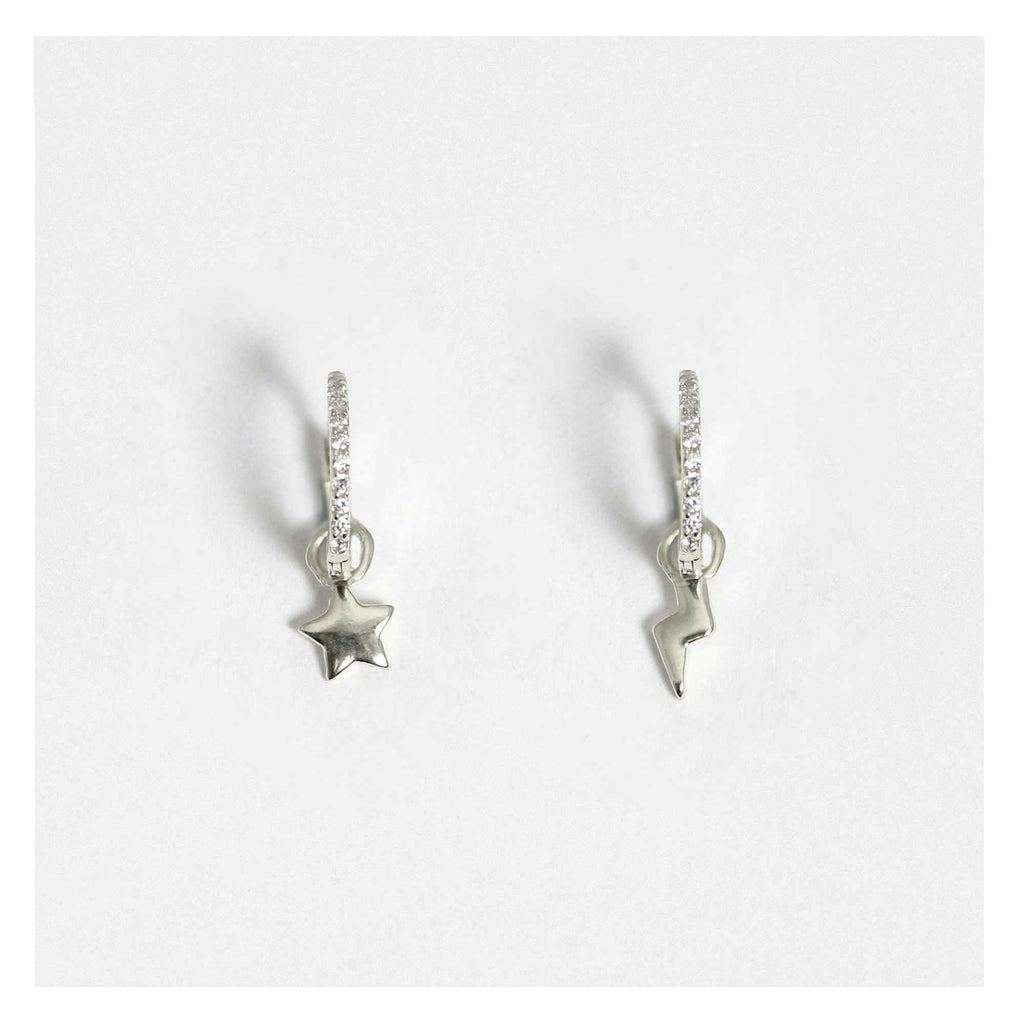 Jessie Silver Lightning Bolt & Star Huggie Earrings