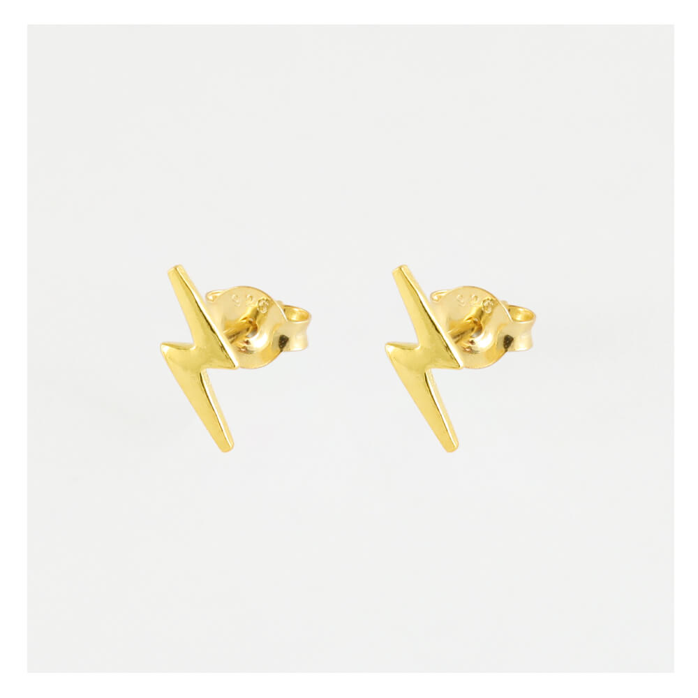 Gold Plated Sterling Silver Lightning Bolt Stud Earrings