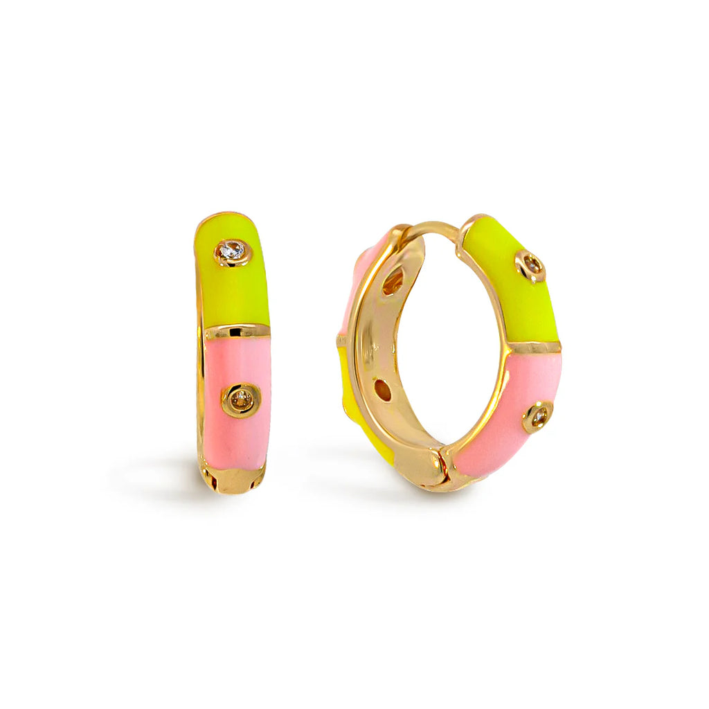 XUXA Pink and Yellow Enamel Hoop Earrings 