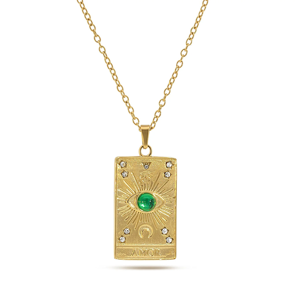 XUXA Amor Tarot Card with Green Jade Charm Necklace