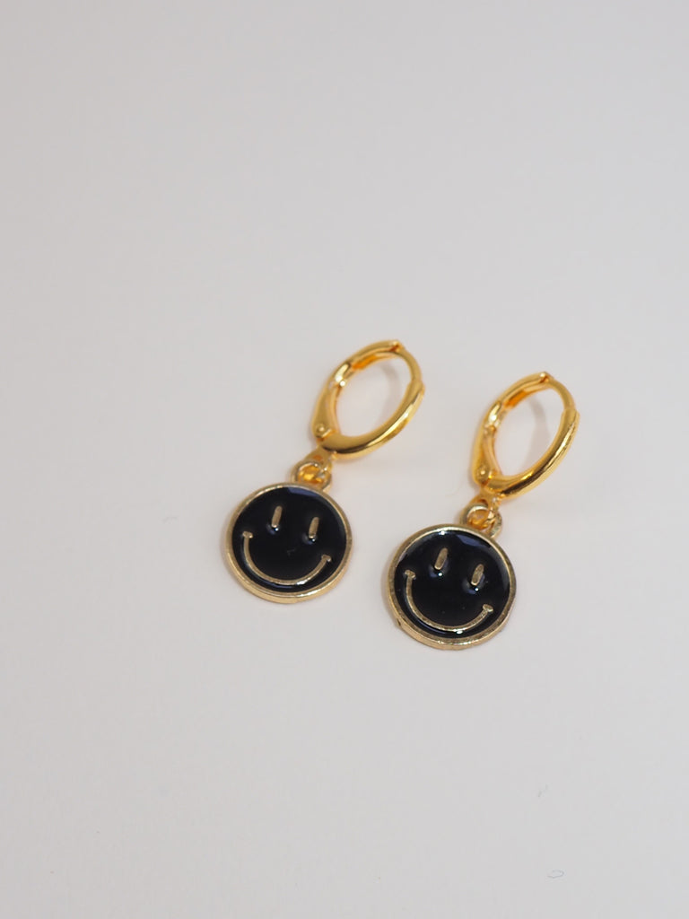 Black Gold Plated Smile Huggie Earrings