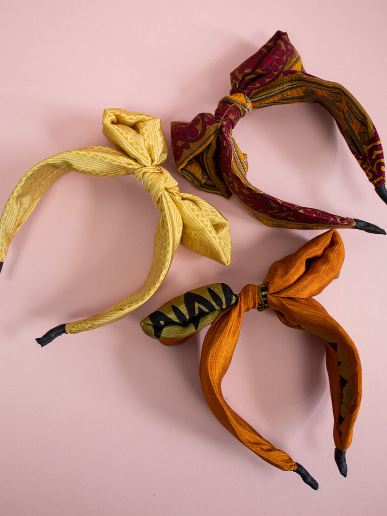 Sari Silk Red and Orange Print Bow Headband