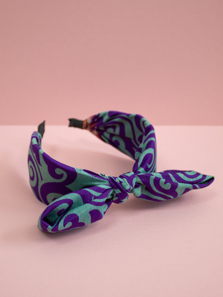 Sari Silk Purple Swirl Bow Headband